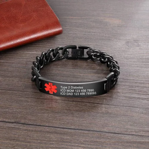 Miniatura 3 de Lam Hub Fong Pulsera de alerta médica de emergencia personalizada, grabado gratis, se envía al día siguiente, acero de titanio que no se deslustra
