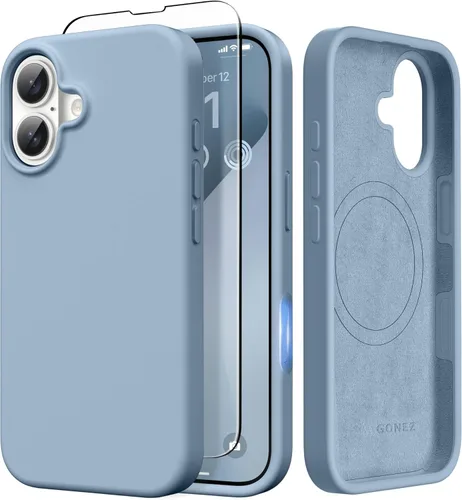 Miniatura 284 de GONEZ Funda de silicona para iPhone 14 Pro Max, compatible con MagSafe, con protector de pantalla + protector de lente de cámara, silicona líquida a