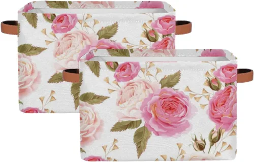 Miniatura 9 de Pardick Paquete de 2 cajas de almacenamiento plegables grandes para hierbas y flores silvestres, coloridas cajas de almacenamiento de tela de lona
