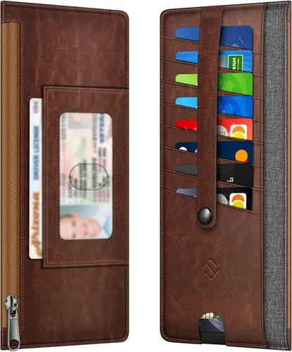 Miniatura 10 de FINTIE Cartera Delgada Porta Tarjetas de Crédito Monedero, Estuches para Tarjetas de Negocios con Bloqueo RFID y Bolsillo con Cremallera