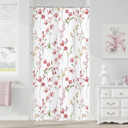 Miniatura 24 de Litabel Cortina de ducha con diseño floral de acuarela, cortina de ducha de flores de mariposa azul para baño, juego de cortina de ducha moderna
