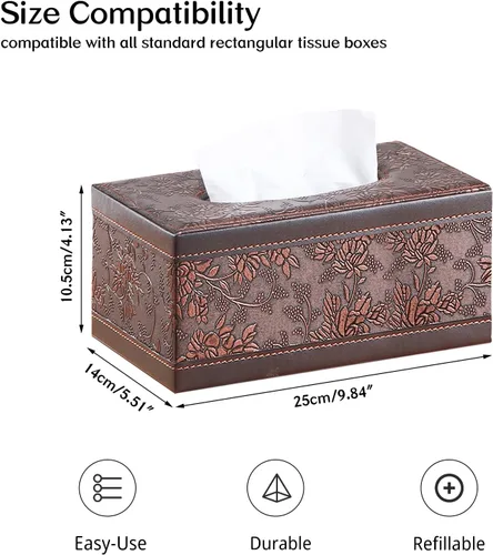 Miniatura 3 de Funda rectangular de cuero para caja de pañuelos, soporte de caja de pañuelos moderno rectangular para toallas de papel, dispensador de pañuelos