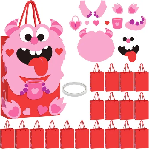 Juego de 18 bolsas divertidas de San Valentín para personas, bonita caja de dulces con asa, bolsa de papel de regalo, manualidades de San Valentín