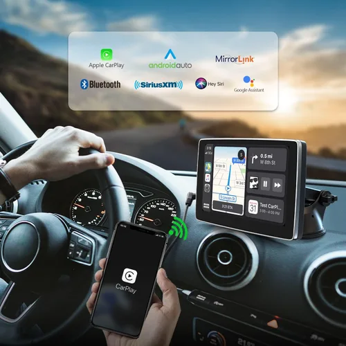 Miniatura 3 de Pantalla portátil de 7 pulgadas para Apple Carplay y Android Auto para coche, Apple CarPlay Dash Mount Pantalla de coche