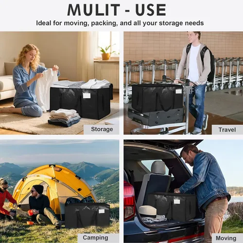 Miniatura 7 de Paquete de 4 bolsas de mudanza extra grandes y resistentes, bolsas de almacenamiento impermeables con asas y cremalleras, plegables para dormitorio