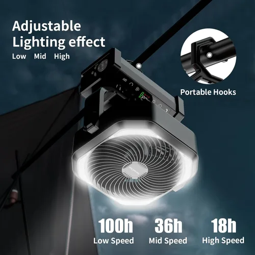 Miniatura 3 de Socool Ventilador de campamento con luz, ventilador de batería recargable de 20000 mAh, tiempo máximo de funcionamiento de 112 horas, 9 velocidades
