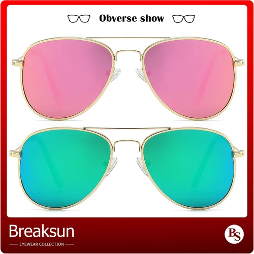 Miniatura 4 de Breaksun Lentes de sol polarizados de aviador para niñas y niños de 3 a 10 años, lentes de sol clásicos de aviador para adolescentes y jóvenes