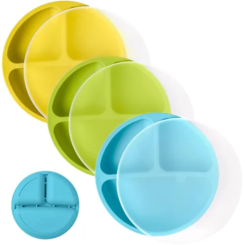 Miniatura 12 de WeeSprout Platos de silicona con tapas para bebés y niños pequeños (paquete de 3) platos 100% de grado alimenticio para autoalimentarse, diseño