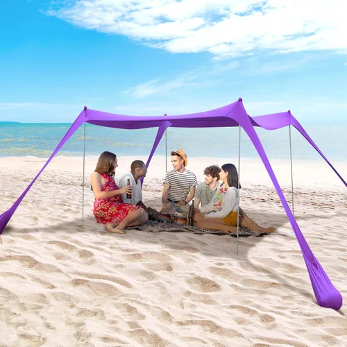 Tienda de campaña familiar para playa, toldo para el sol, tienda de campaña de playa grande desplegable, estabilidad, 4 postes con bolsa de
