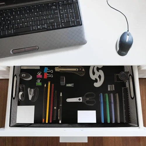 Miniatura 2 de Organizador de cajones de escritorio, bandeja de escritorio grande de malla metálica A4, juego de caja de almacenamiento versátil para suministros
