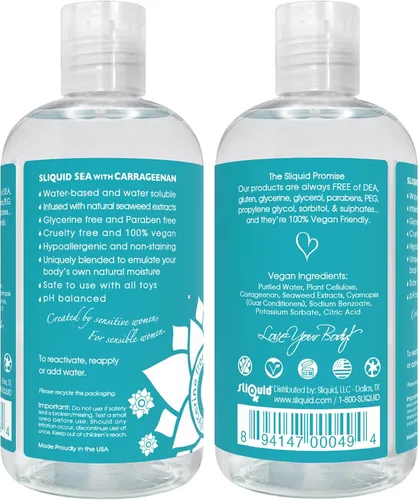 Miniatura 2 de Sliquid Sea - Lubricante a base de agua, gel íntimo infundido con extractos de algas marinas rejuvenecedores e hidratantes, lubricante personal, 8.5