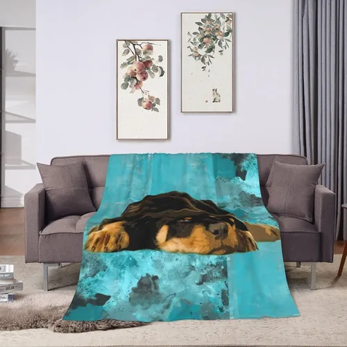 Miniatura 7 de Manta de franela de viaje, linda manta de diseño de animales perezosos de granja y cachorros Rottweiler para una mejor relajación, manta de aire