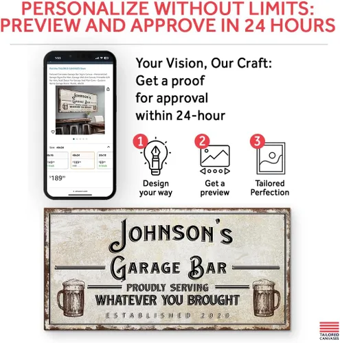 Miniatura 4 de Tailored Canvases Letreros de garaje – Letreros de garaje personalizados para hombres, lienzo imprimible para pared de garaje, regalo para él