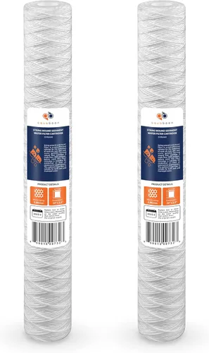 Aquaboon Cartucho de repuesto de filtro de agua para heridas de cadena de 5 micrones, 20 x 2.5 para toda la casa, para filtración de agua de pozo,