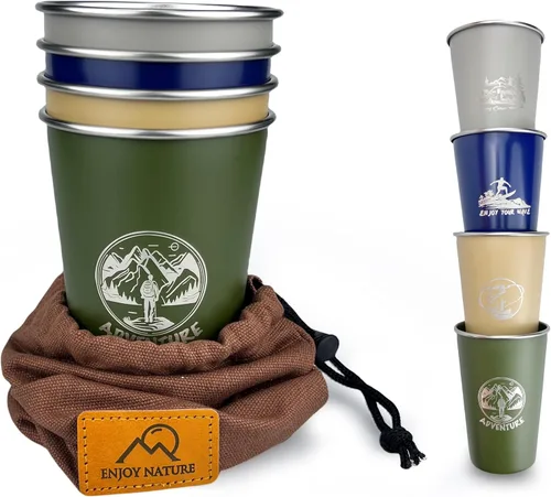 Taza de camping de 16 onzas (paquete de 4) taza de acero inoxidable 18/8 para picnic al aire libre, senderismo, pesca, surf, fiesta, taza de metal,