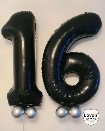 Miniatura 3 de Globo negro de 40 pulgadas con el número 16, 61 de gran tamaño, de papel de aluminio de Mylar gigante, globos negros de helio para fiesta