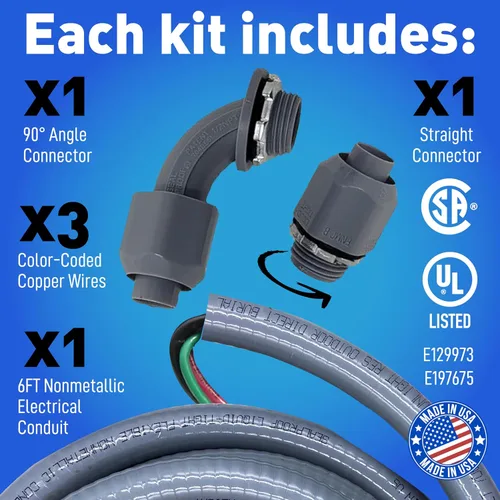 Miniatura 5 de Kit de montaje de látigo eléctrico Sealproof, 3/4-pulgadas x 6 pies de conducto eléctrico flexible no metálico estanco y alambre de calibre 8 de una