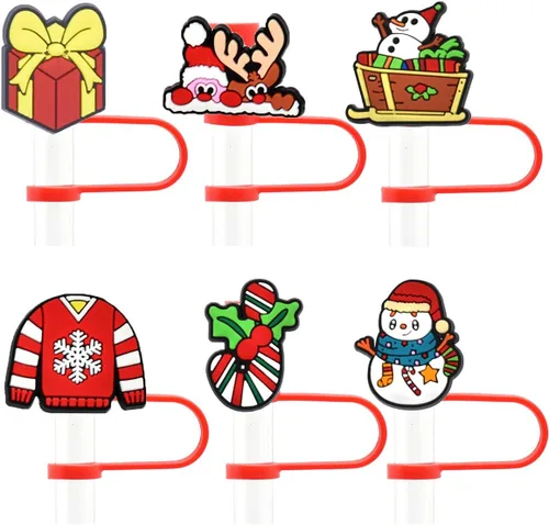 Miniatura 2 de 50 cubiertas de paja de Navidad al azar diferentes cubiertas de paja para vaso de 0.276-0.315 in, regalos de fiesta de Navidad, regalos de Navidad