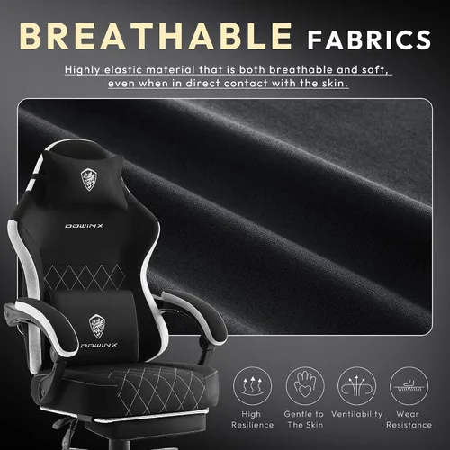 Miniatura 3 de Dowinx Silla para videojuegos, silla de computadora de tela transpirable con cojín de resorte de bolsillo, silla ergonómica de masaje con soporte