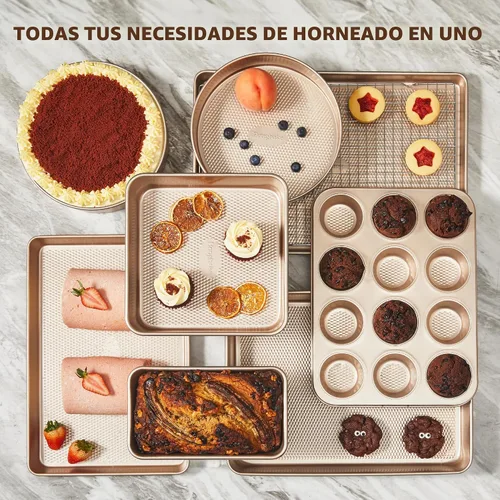 Miniatura 4 de HONGBAKE Juego de 9 moldes para hornear antiadherentes, apilables no tóxicos con textura de diamante, juego de bandejas para horno para cocinar