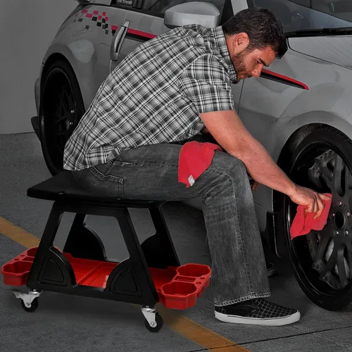 Miniatura 3 de M-AUTO Taburete mecánico Asiento de detalle Asiento móvil utilitario rodante con ruedas giratorias bloqueables, capacidad de 300LBS Asiento rodante