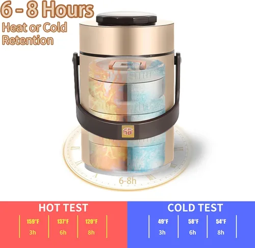 Miniatura 2 de Termo mejorado de 67 onzas para comida caliente, termo apilable de 3 capas, tarro de sopa con bolsa aislante, ideal para oficina, comidas al aire 67