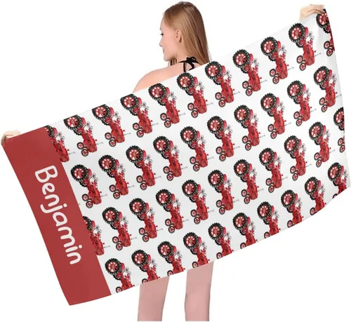 Miniatura 6 de Toalla de playa personalizada con patrón de tractores verdes con alfombrilla de nombre de 30 x 60 pulgadas, manta grande de piscina para mujeres