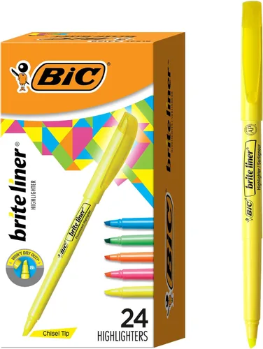 Miniatura 10 de Rotuladores, punta de cincel, colores surtidos, BIC Brite Liner 24 unidades, Amarillo