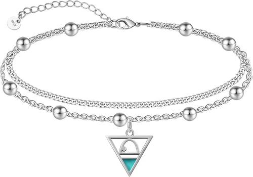 Miniatura 33 de CHIC & ARTSY Tobilleras de plata de ley S925 para mujer, pulsera de tobillo ajustable multicapa para playa, joyería de verano para mujer, de 10 a 11