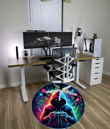 Miniatura 7 de Tapete circular para silla de juegos, luces RGB para juegos (gamer, 47 pulgadas), cancelación de ruido, antideslizante, tapete de suelo para Jugador