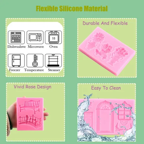Miniatura 2 de Mujiang Molde de silicona para banco, puente, puerta, ventana, pájaros, flores, fondant, para decoración de pasteles, caramelo, arcilla, resina