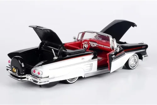 Miniatura 6 de Motormax 79025 modelo convertible modelo modelo 1/24 de Chevy Impala 1958 en blanco y negro con interior rojo Get Low Series 1/24 para adultos unisex