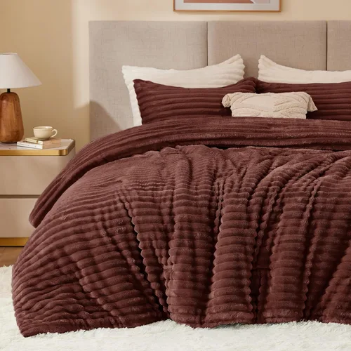 Miniatura 29 de BEDELITE - Juego de edredón de forro polar tamaño individual: ropa de cama supersuave y cálida en color beige, juego de cama de lujo esponjoso