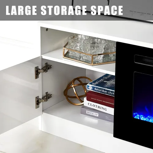 Miniatura 3 de AMERLIFE - Soporte de TV con chimenea, centro de entretenimiento con luz LED y chimenea eléctrica de 36 pulgadas, soporte de entretenimiento moderno