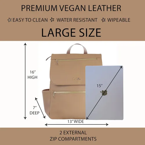 Miniatura 4 de Mochila para pañales de cuero vegano de alta calidad, bolsa de bebé de diseño grande, elegante mochila para pañales con correas para cochecito
