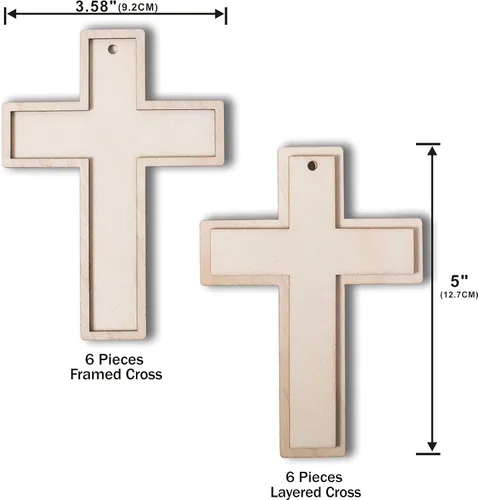 Miniatura 3 de Cregugua Paquete de 12 cruces de madera contrachapada de álamo sin terminar para manualidades