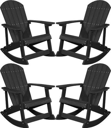 Miniatura 24 de YEFU Mecedora para exteriores, mecedora Adirondack, silla mecedora de patio con respaldo ancho, silla mecedora de gran tamaño con aspecto de madera