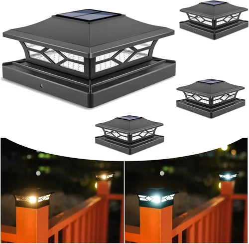 Miniatura 11 de VOLISUN - Faroles solares para poste: paquete de 2 luces para exteriores, para cubierta, con casquillo blanco, resistente al agua, 2 modos