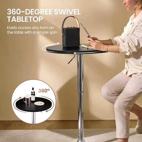 Miniatura 7 de Yaheetech Mesa redonda de bar de 3 piezas y sillas giratorias ajustables de piel sintética, juego de mesa moderno de altura de mostrador con 2 Negro