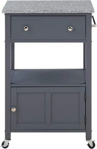 Miniatura 2 de OSP Home Furnishings Fairfax Farmhouse - Carrito de cocina con parte superior de granito, armario de almacenamiento rodante con toallero, estante