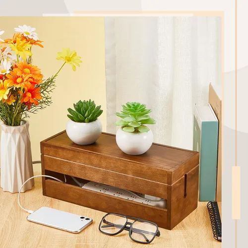 Miniatura 3 de Hoteam Caja organizadora de cables de madera, juego de 48 unidades, organizador de cables, soporte para regletas de alimentación, clip para ocultar