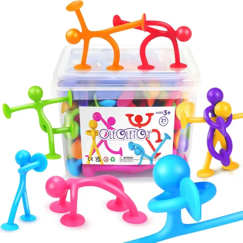 OleOletOy Juguetes Fidget de Succión para Niños: Paquete de 21 Juguetes de Personas con Ventosa - Juguetes Fidget a Granel Juguetes de Caja del