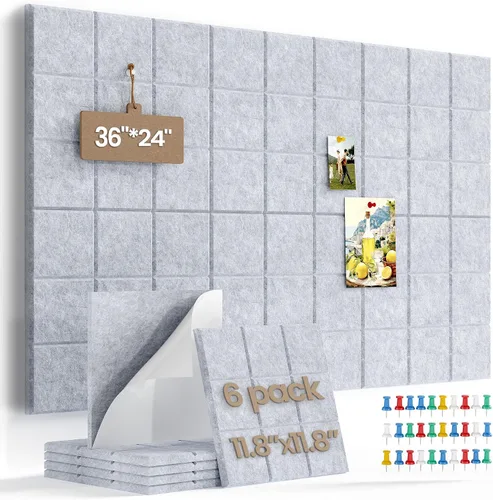 Miniatura 15 de Pizarra de corcho grande para paredes con 30 pasadores, 11.8 x 11.8 pulgadas, paquete de 6 tablones de anuncios para oficina en casa, cocina, tablón