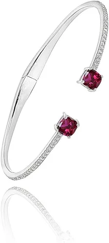 Miniatura 4 de B. BRILLIANT Pulsera apilable de plata de ley auténtica, con piedras preciosas creadas y zafiro blanco sintético de corte cojín