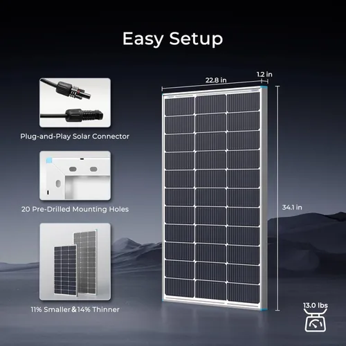 Miniatura 8 de Renogy Panel Solar de 100 Vatios 12 Voltios, Cargador de Alta Eficiencia de Módulo PV Monocristalino para RV, Marina, Techo, Granja, Batería y Otras