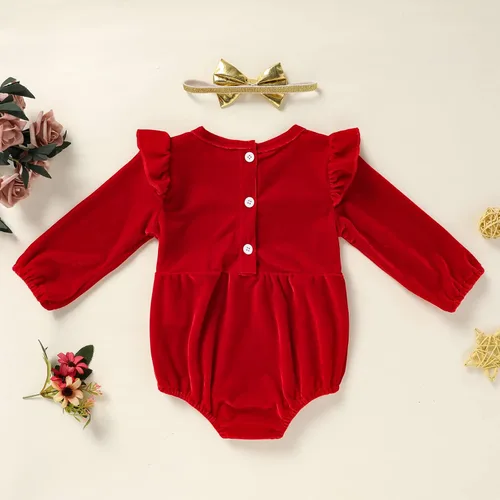 Miniatura 9 de GRNSHTS Ropa de primer cumpleaños para niña de terciopelo de un año de edad, mameluco de manga larga + diadema, 2 piezas de trajes de pastel
