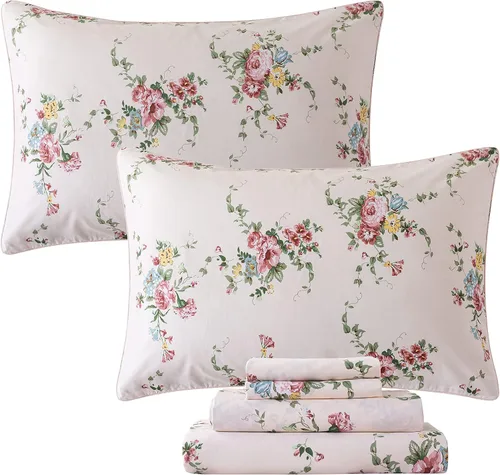 Miniatura 2 de FADFAY Juego de sábanas con diseño floral de rosas rosas dulces, tamaño King, romántico, de algodón súper suave con bolsillo profundo, 4 piezas