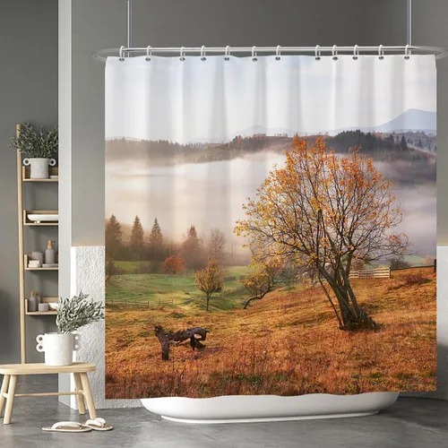 Miniatura 24 de Cortina de ducha de fantasma y gato negro para niños, 36 x 72 pulgadas, espeluznante y bonita, cortina de baño de Halloween con 6 ganchos, cortina