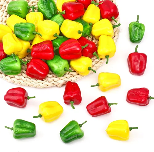 CHGCRAFT 60 piezas de 3 colores de espuma de frutas artificiales de simulación de pimiento realista modelos realistas de verduras artificiales para