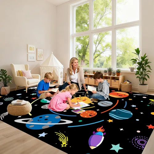 Miniatura 31 de Alfombra espacial para habitación de niños, alfombra de galaxia para niños, alfombras espaciales para dormitorio de niños, decoración